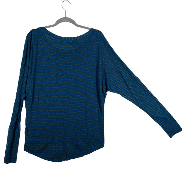 Michael Stars Blue and Gray Stripe Dolman Sleeves Top / One Size - Picture 2 of 8